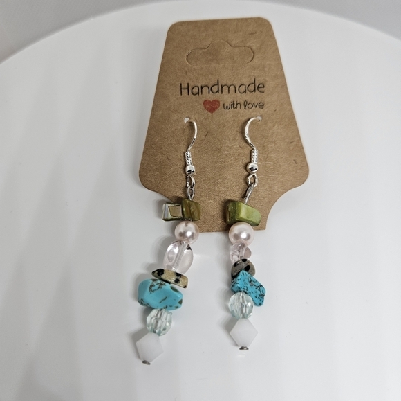 Handmade Dangle Earrings mixed with natural stone, Swarovski, faux pearl - Picture 2 of 4